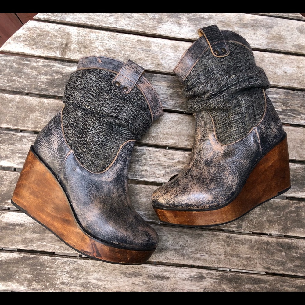 BedStu Bruges Wedge Sweater Ankle Boot Teak Rustic
